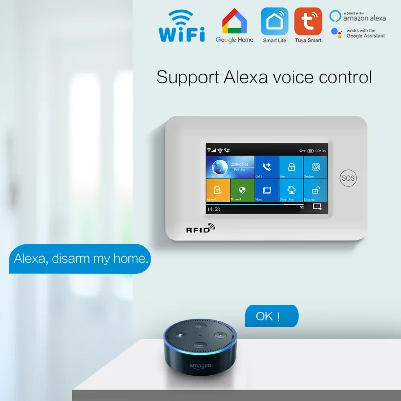 2023 new touch screen big LCD tuya APP wired and wireless 4G WIFI alarm system GS106 - Image 2