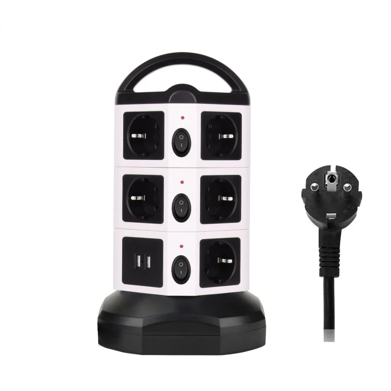 CE   japan european EU  uk type 4 ports power extension vertical  desktop power strip tower with usb ports multi outlets - Image 4
