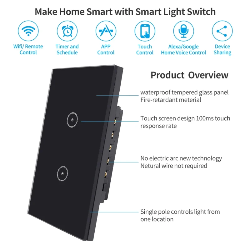 Standard Wireless Smart Wall Switch with Smart Life Mobile APP Control Function google Home Alexa Voice Control - Image 2