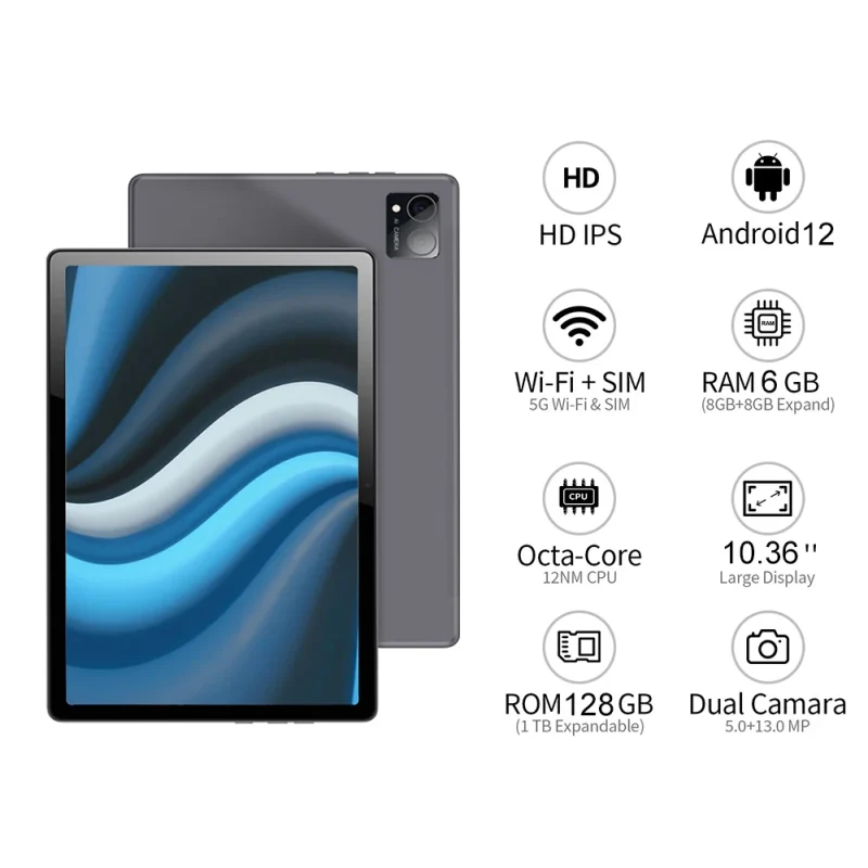 2K FHD 10.4 Inch Android 11 Tablets 6GB RAM 128GB Storage MTK6762 Octa Core 2.0GHz 1200x2000 Screen Tablet Pc with 5G WiFi LTE - Image 3