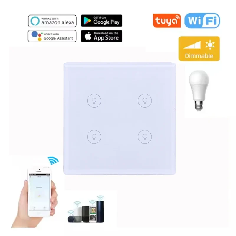 4Gang Tuya Smart Life Smart Light Switch Smart Glass Switch Light Zigbee Smart Touch Switches 220V Wall Switches For Smart Hotel - Image 5