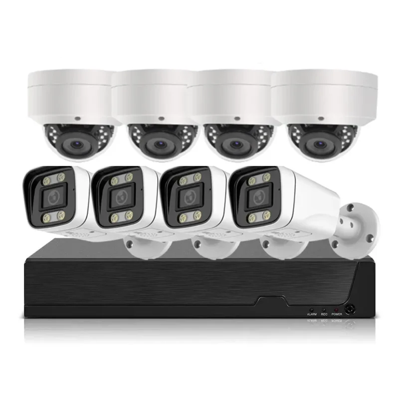 8CH H.265 4K 8MP PoE NVR System with 8pcs 8MP Outdoor Metal Camera with PoE IP Outdoor CCTV Dome Camera