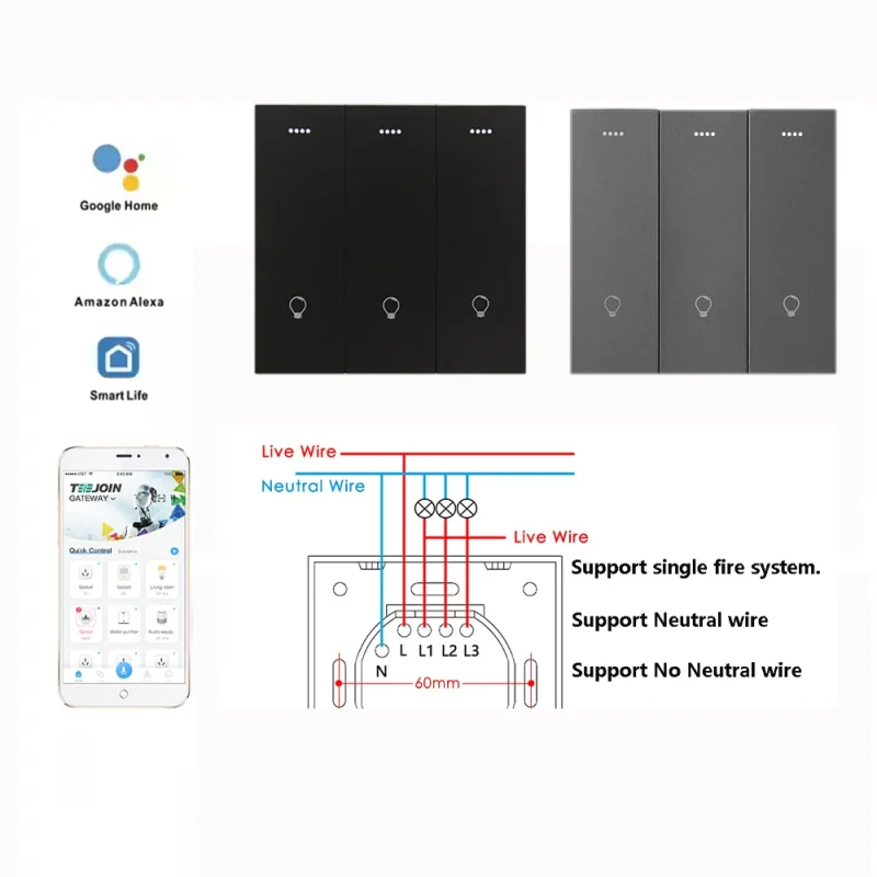 Custom Smart Switch Pusher With Remote 3 Gang Dimmable Light Switch Smart Wireless 86 Size Wall Switch Smart Home Light Control - Image 4