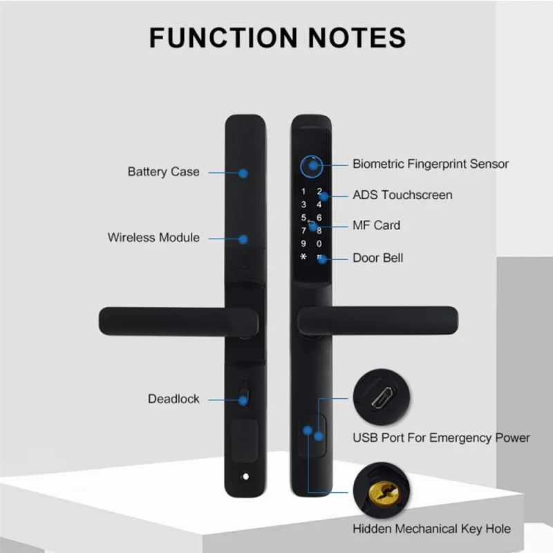 Fingerprint Aluminium Handle Smart Door Lock Password Waterproof Intelligent Automatic Tuya Ttlock Door Lock - Image 3