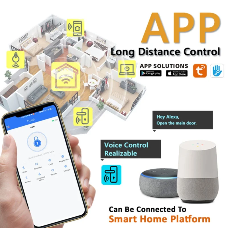 Fingerprint Aluminium Handle Smart Door Lock Password Waterproof Intelligent Automatic Tuya Ttlock Door Lock - Image 6