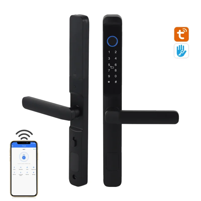 Home Security Waterproof Digital Handle Smart Door Lock Tuya Biometric Fingerprint Wifi Aluminum Smart Door Lock