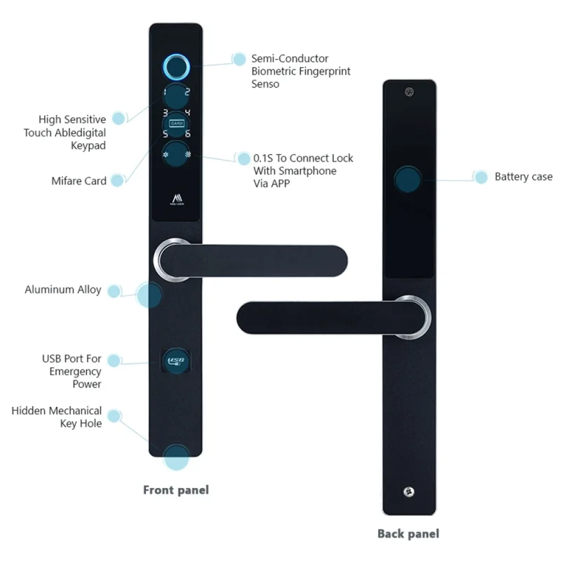 Narrow Frame Small Mortise Double Side Lock Sliding Door Lock Unlocked Smart Phones Smart Glass Door Lock - Image 2
