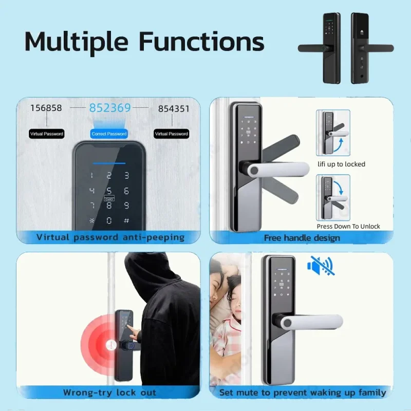Smart Entry Lock Wifi Security Password Fechadura Serrure Intelligent Electric Handle Digital Door Smart Home Hotel Locks - Image 4