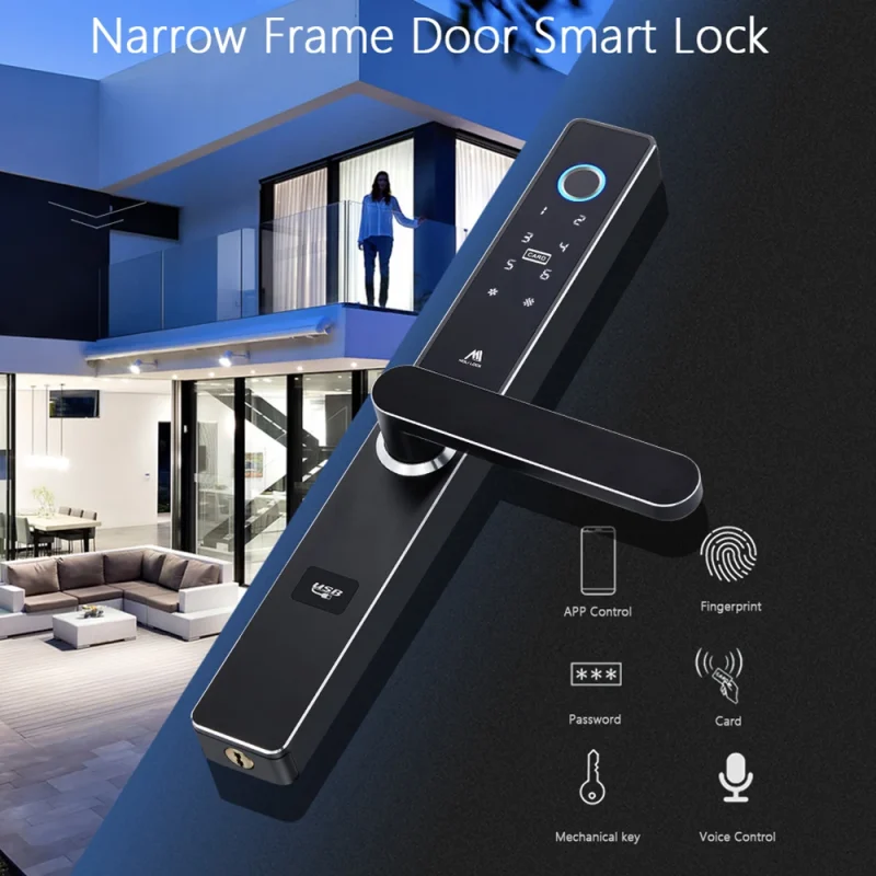 Tuya APP Aluminum Frame Smart Door Lock Finger Print Anti-Peep Code Fechadura Digital Smart Door Locks - Image 2