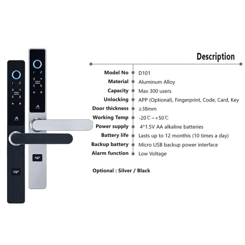 Tuya APP Aluminum Frame Smart Door Lock Finger Print Anti-Peep Code Fechadura Digital Smart Door Locks - Image 6