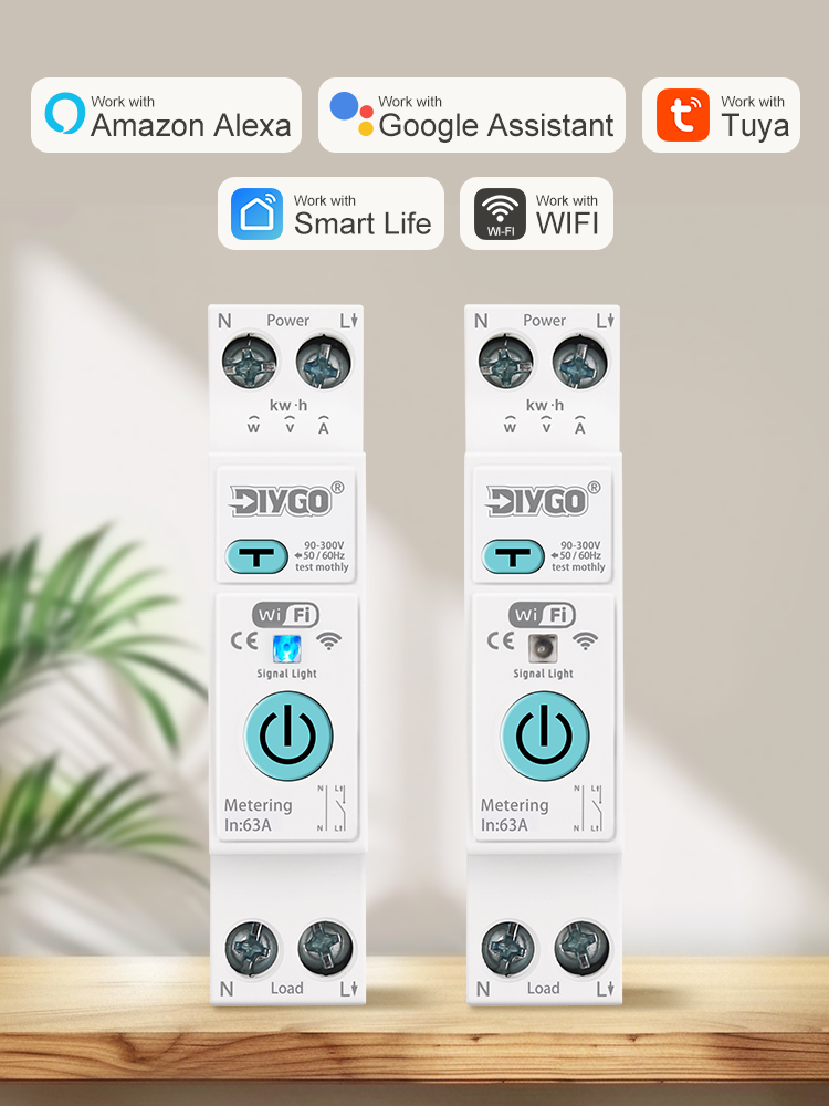 63A 1P+N WiFi Smart MCB Energy Meter Metering Breaker Voltage/Current Leakage Protection Tuya/SmartLife