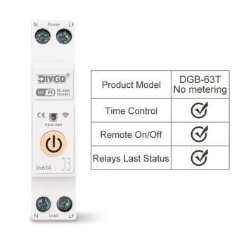63A 1P+N WiFi Smart MCB With Energy Meter, Timer Relay, Kwh Monitoring, Tuya/SmartLife Control