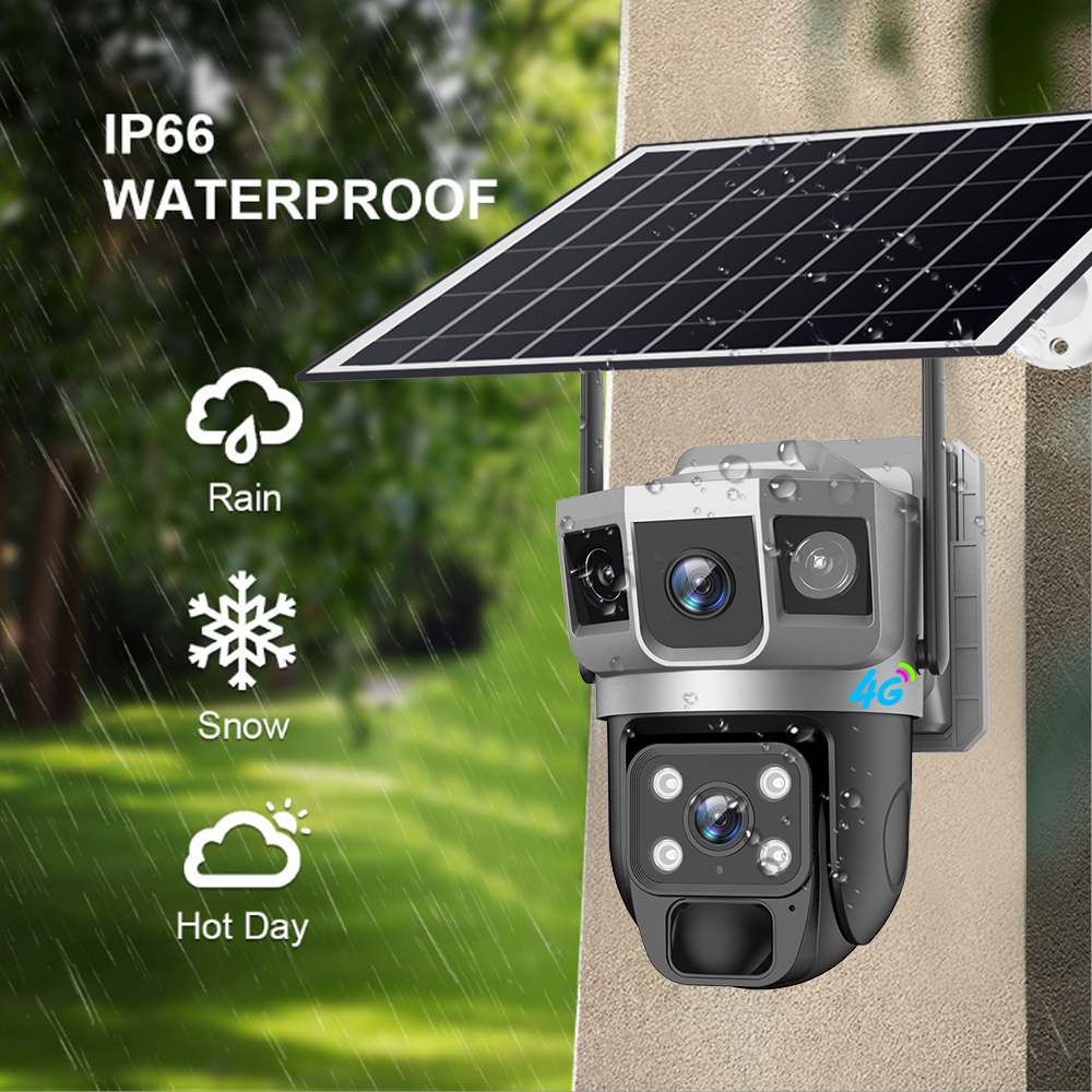 3 Lens 360 View Ptz Solar Camera 4g Sim Card Outdoor Security System Wireless Motion Detection Alarm App Remote 4g Solar Camera - Image 2