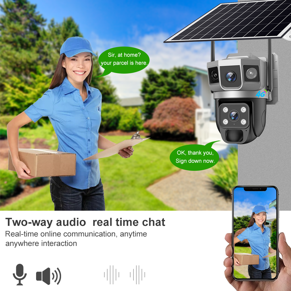 3 Lens 360 View Ptz Solar Camera 4g Sim Card Outdoor Security System Wireless Motion Detection Alarm App Remote 4g Solar Camera - Image 5