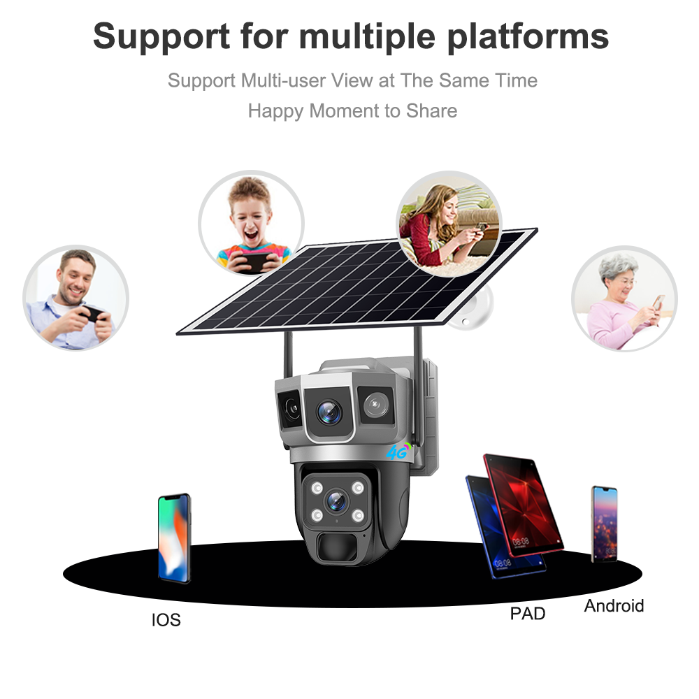 3 Lens 360 View Ptz Solar Camera 4g Sim Card Outdoor Security System Wireless Motion Detection Alarm App Remote 4g Solar Camera - Image 7
